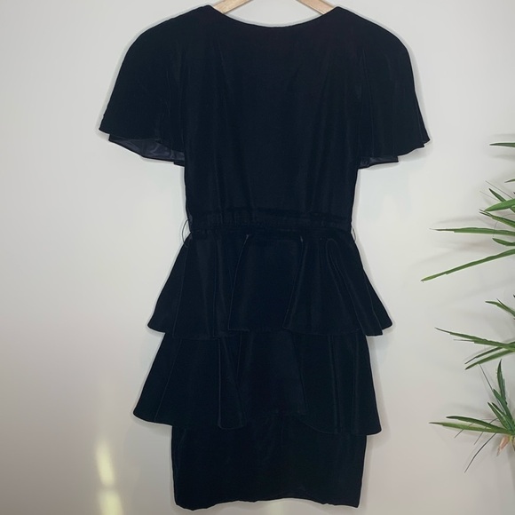 Scaasi Boutique | Neiman Marcus Vintage Black Velvet Tiered Ruffle Party Dress - Picture 1 of 17